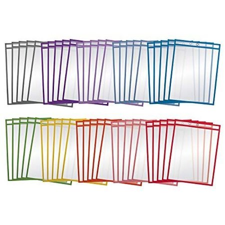 BETTER OFFICE PRODUCTS Dry Erase Reusable Pocket Sleeves, 10.25in. x 13.75in. Heavy Duty, 10 Assorted Colors, 50PK 81050